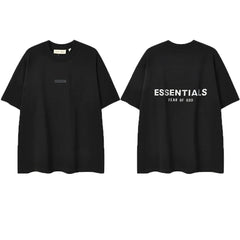 ESSENTIALS Short sleeved T-shirt European and American High Street FOG Double Line Men's and Women's American Trendy Brand Pure Cotton Round Neck Loose Set (50)