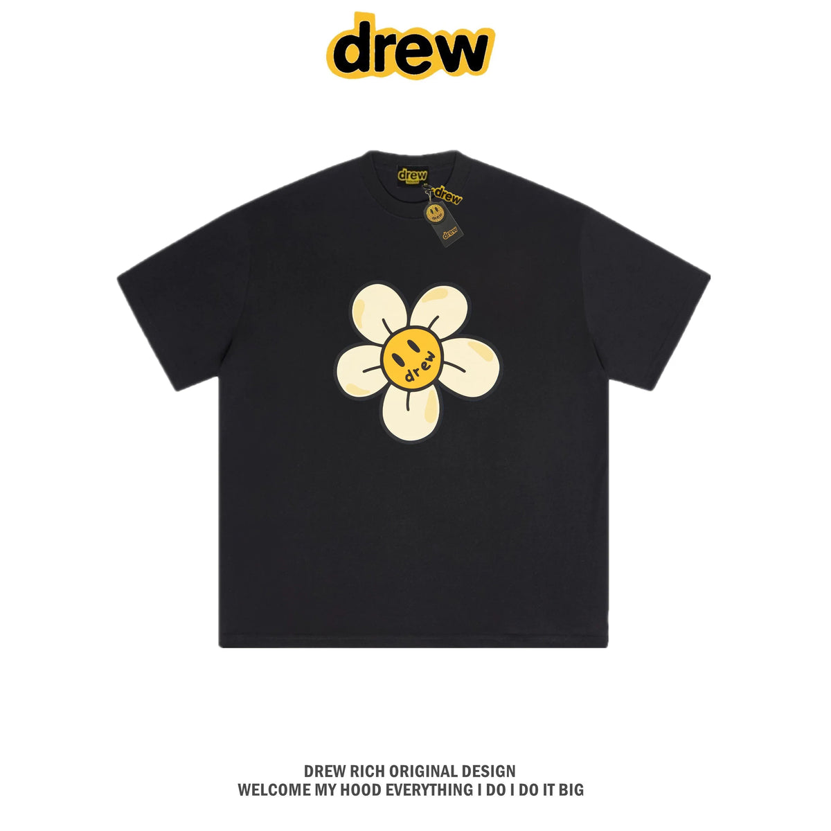 Drew House Daisy Smiley Graphic Oversized Cotton T-Shirt, Black